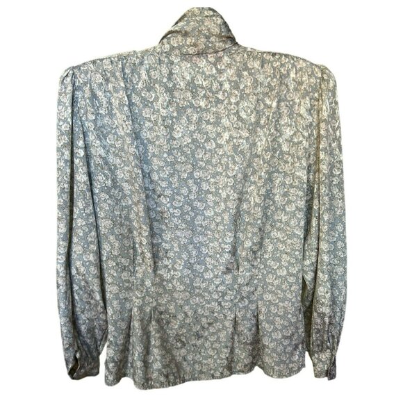 Vintage Tess Milano Italy Microfloral Cottagecore Gray Button Turtleneck Blouse - Picture 3 of 5